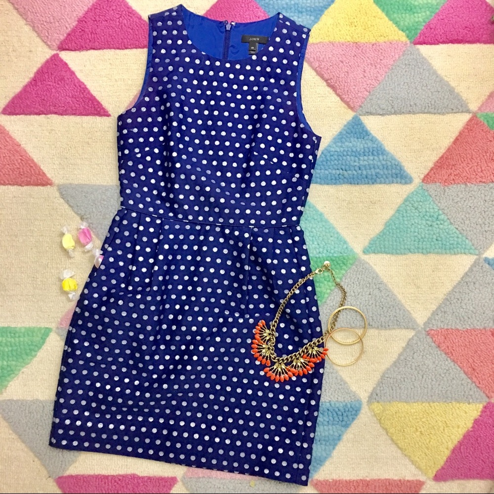 J. Crew Polka Dot Blue and Silver Dress